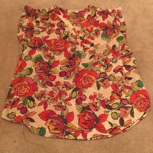 CHAUS Women's Floral Ruffle Sleeves Blouse